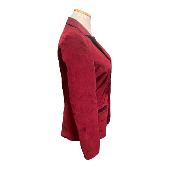 Burgundy Velvet Blazer with Navy Piping - Picture 4 of 4